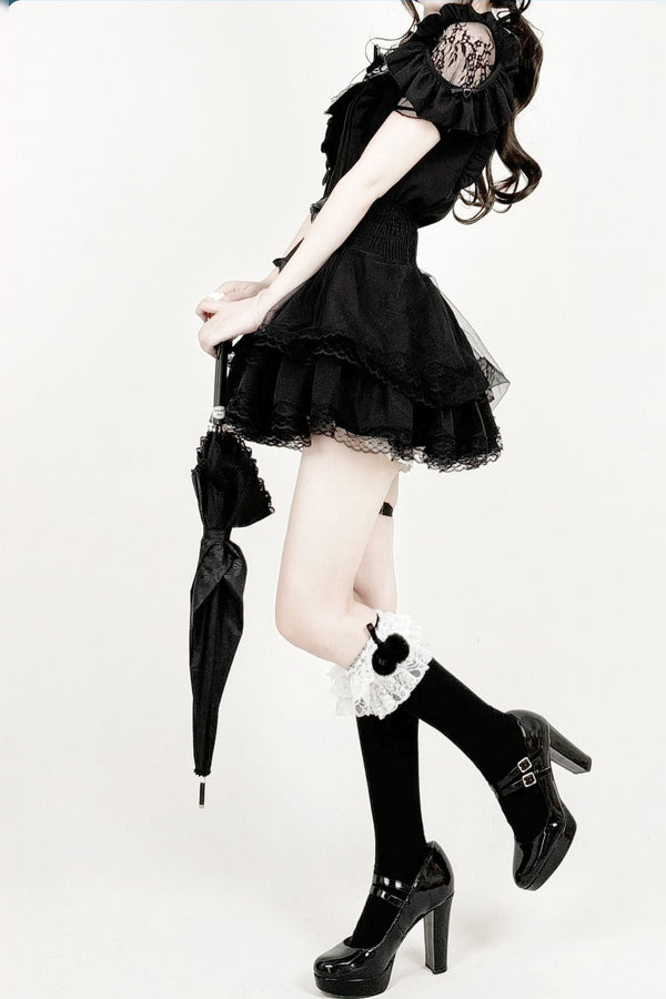 Dark  Lace Bow Skirt Set-Up
