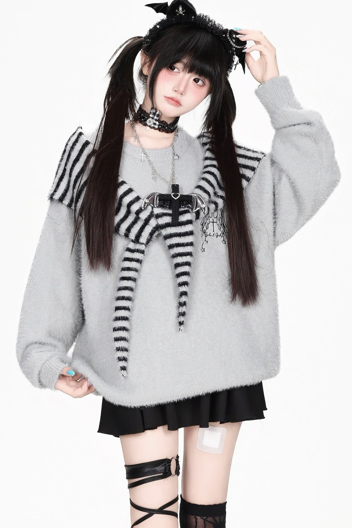 Striped Angel Wing Pullover Sweater