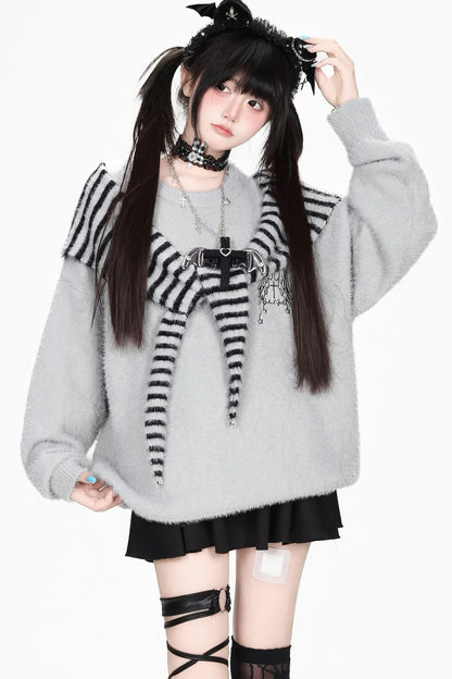 Striped Angel Wing Pullover Sweater