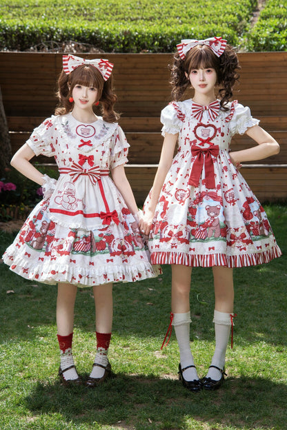 Strawberry Gift Box Lolita Print Suspender Dress Set-Up