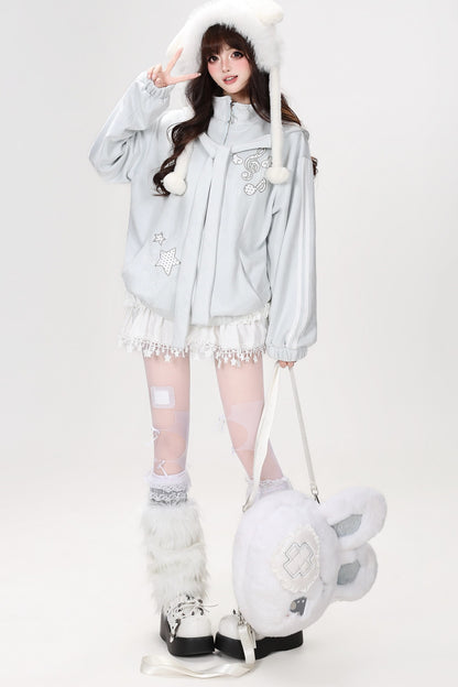 Detachable Cat Ear Faux Suede Jacket