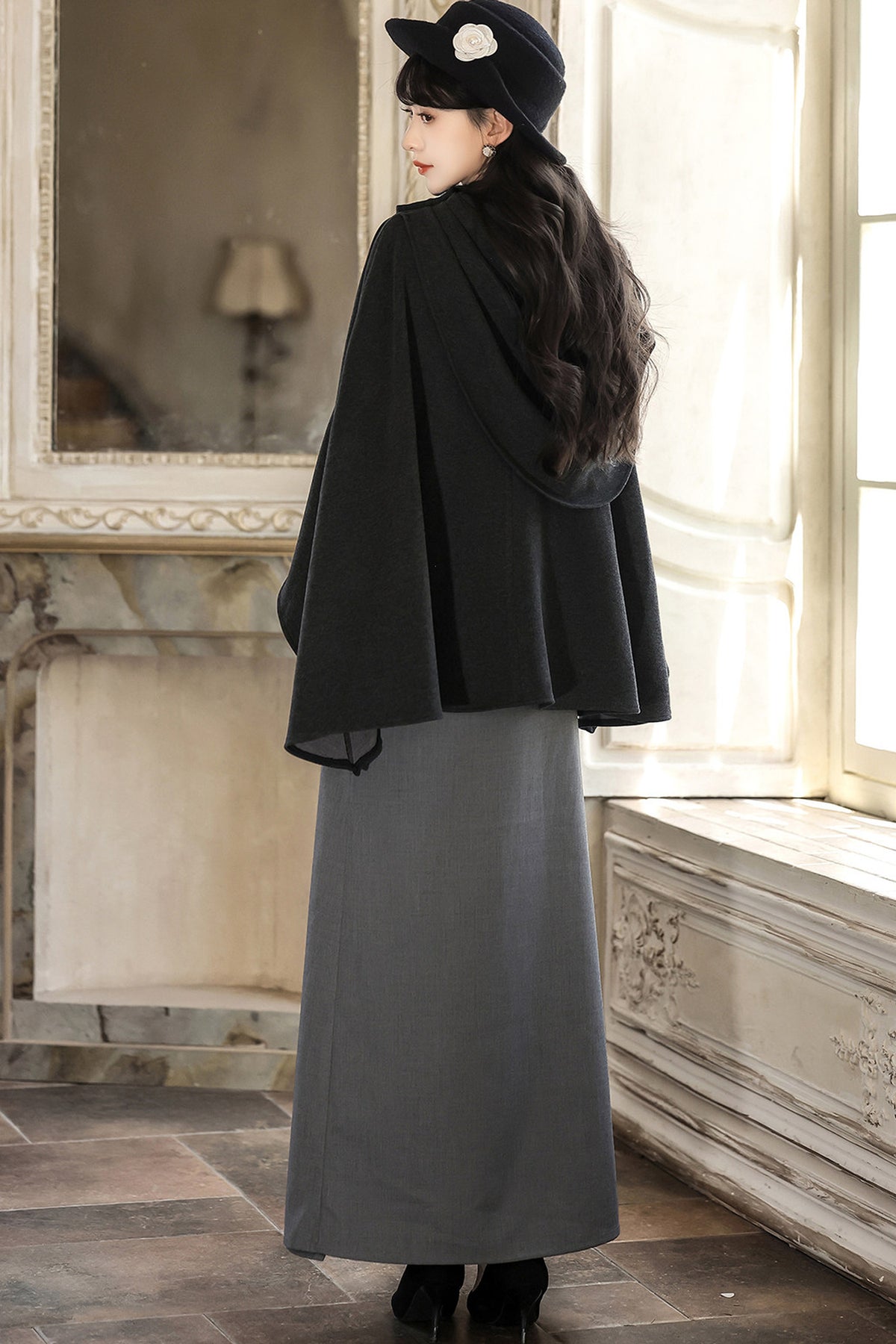 Ensemble jupe et cape en laine de style chinois