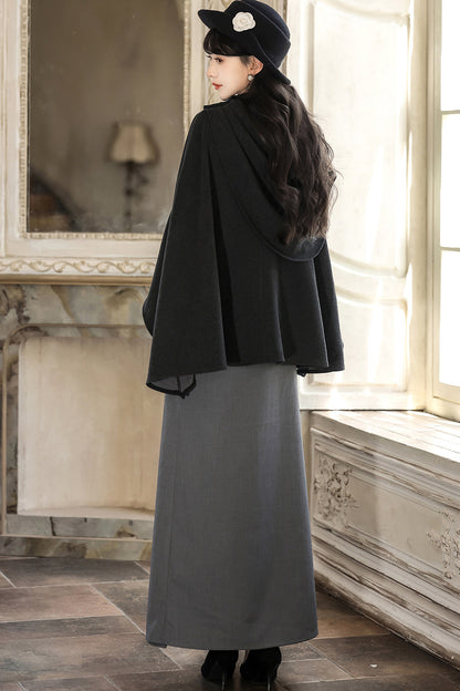 Ensemble jupe et cape en laine de style chinois