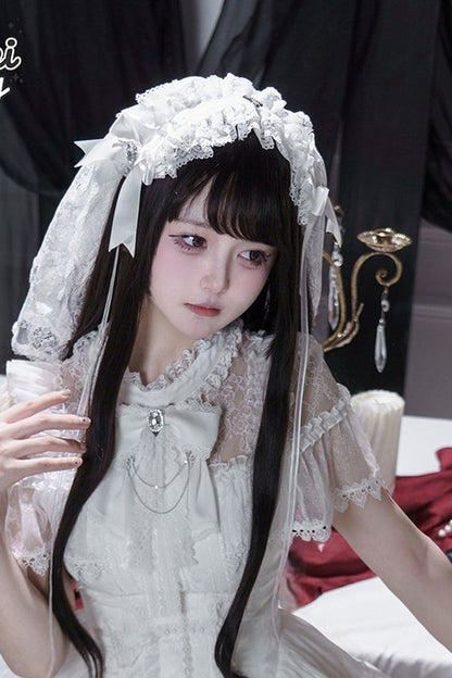 Gothic Short-Sleeve Tulle Waist Belt Dress Set-Up