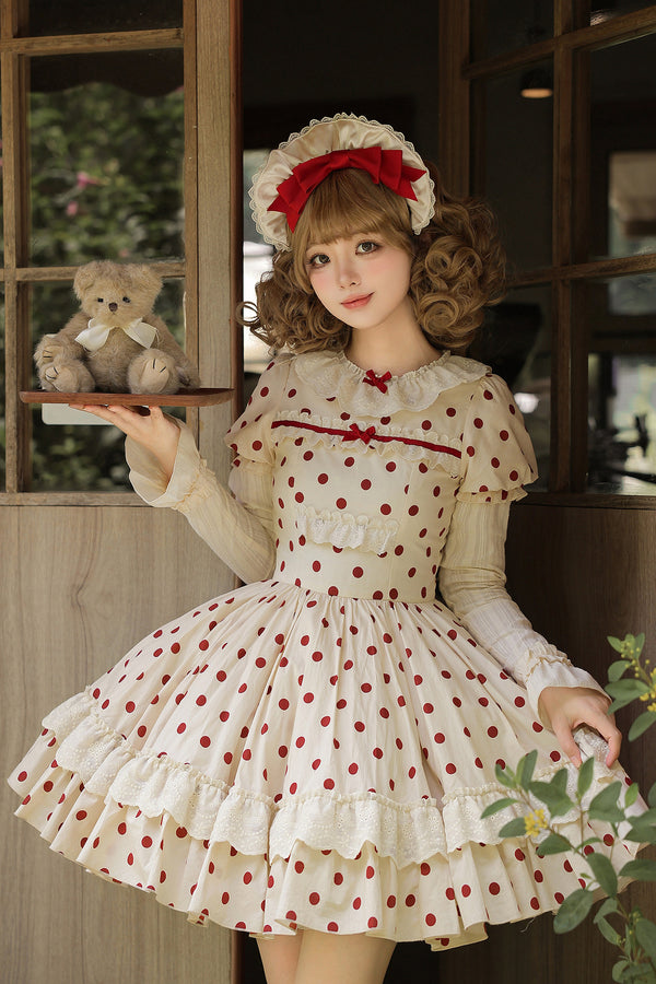 Cotton Polka Dot Print OP Dress Set-Up