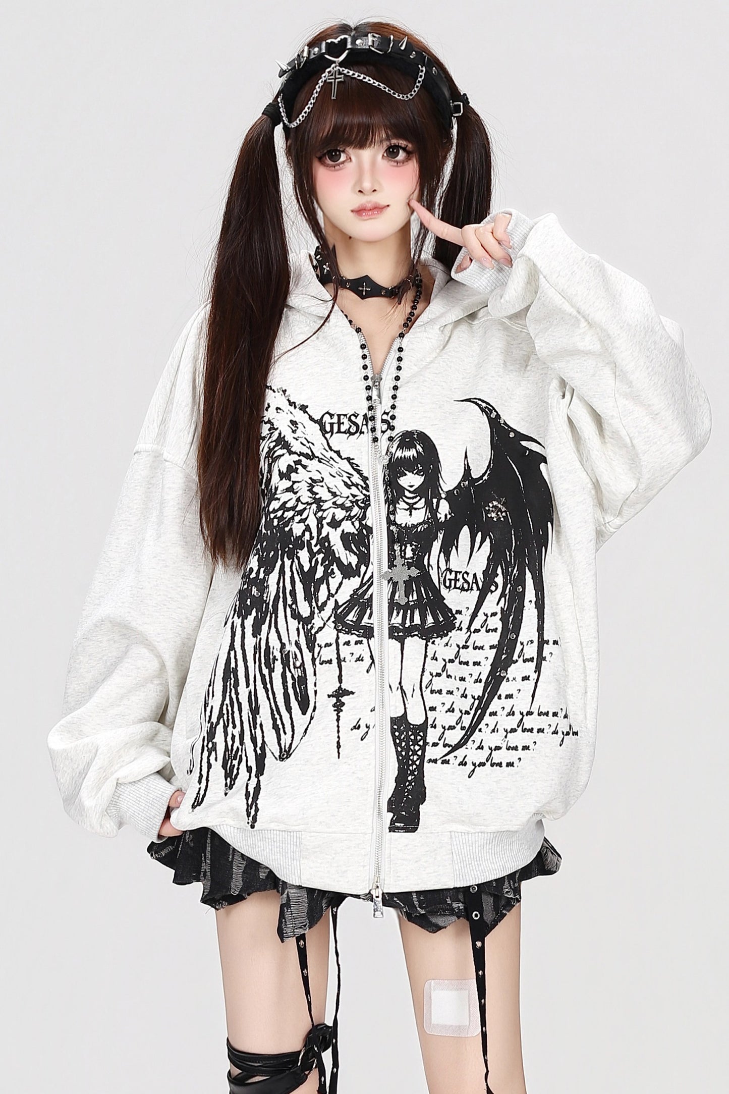 Devil Angel Kapuzenjacke im Destroyed-Look