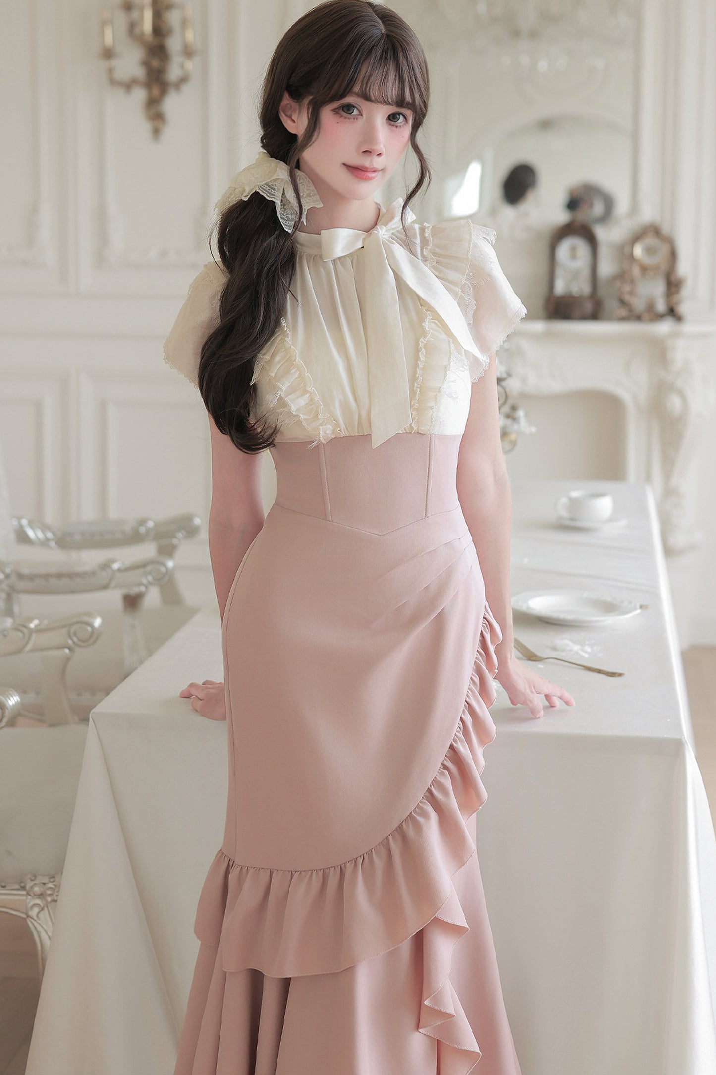 Blush Corset Ruffle Dress