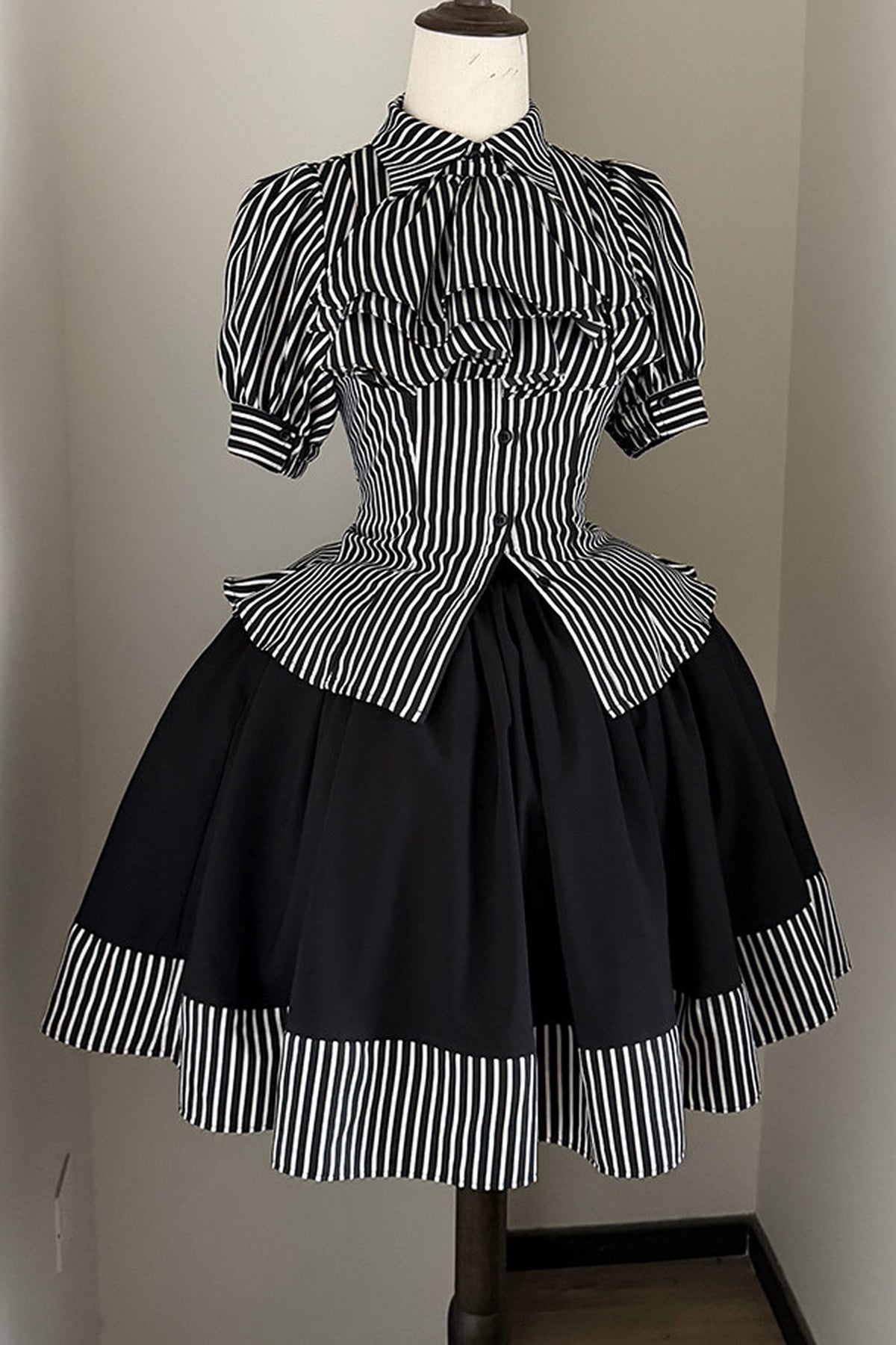 Gothic Striped Ruffle Short-Sleeve Shirt