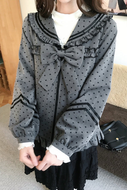 Gray Heart Dot Jacket and Skirt Set