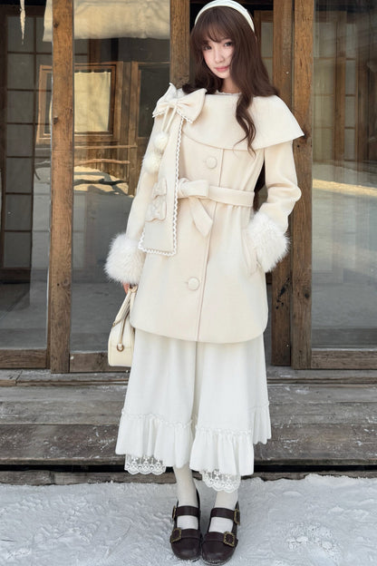 Apricot Wool Cape Coat and Skirt Set