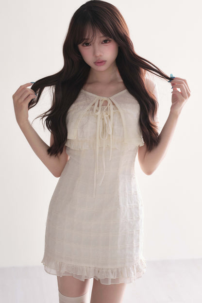 Elegant Ribbon Cardigan & Lace Dress Set