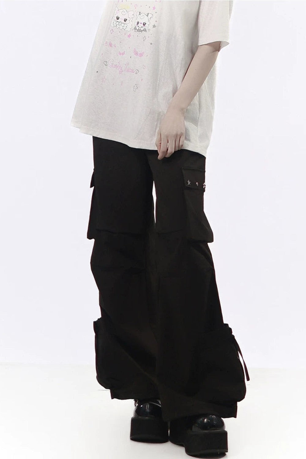 Studded Gathered Cargo Pants