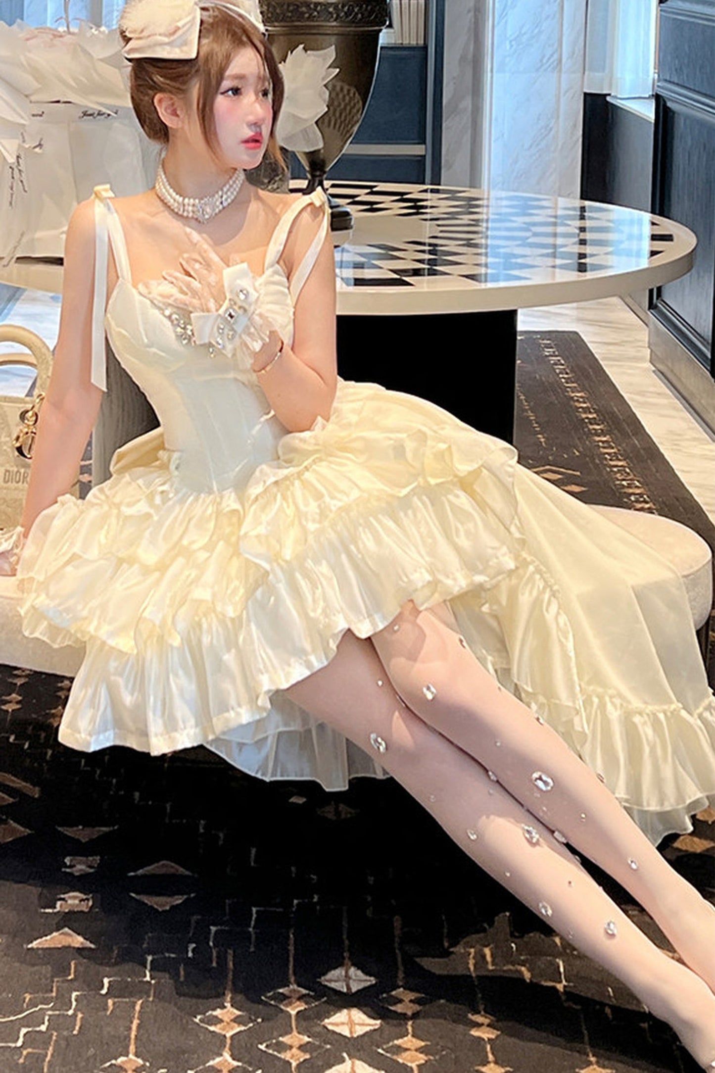 Elegant Floral Satin Ribbon Lolita Dress