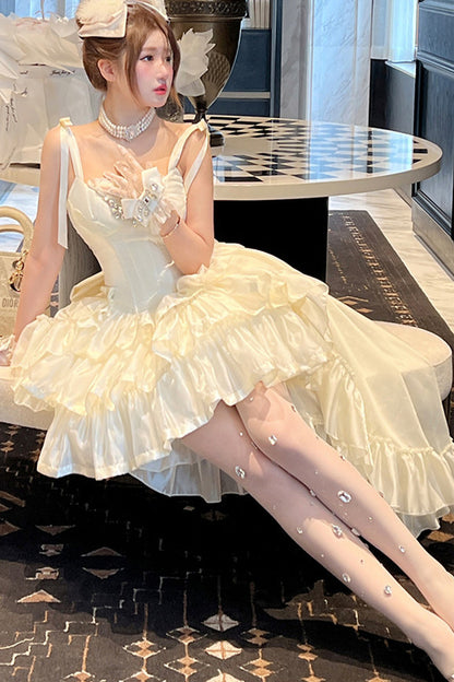 Elegant Floral Satin Ribbon Lolita Dress