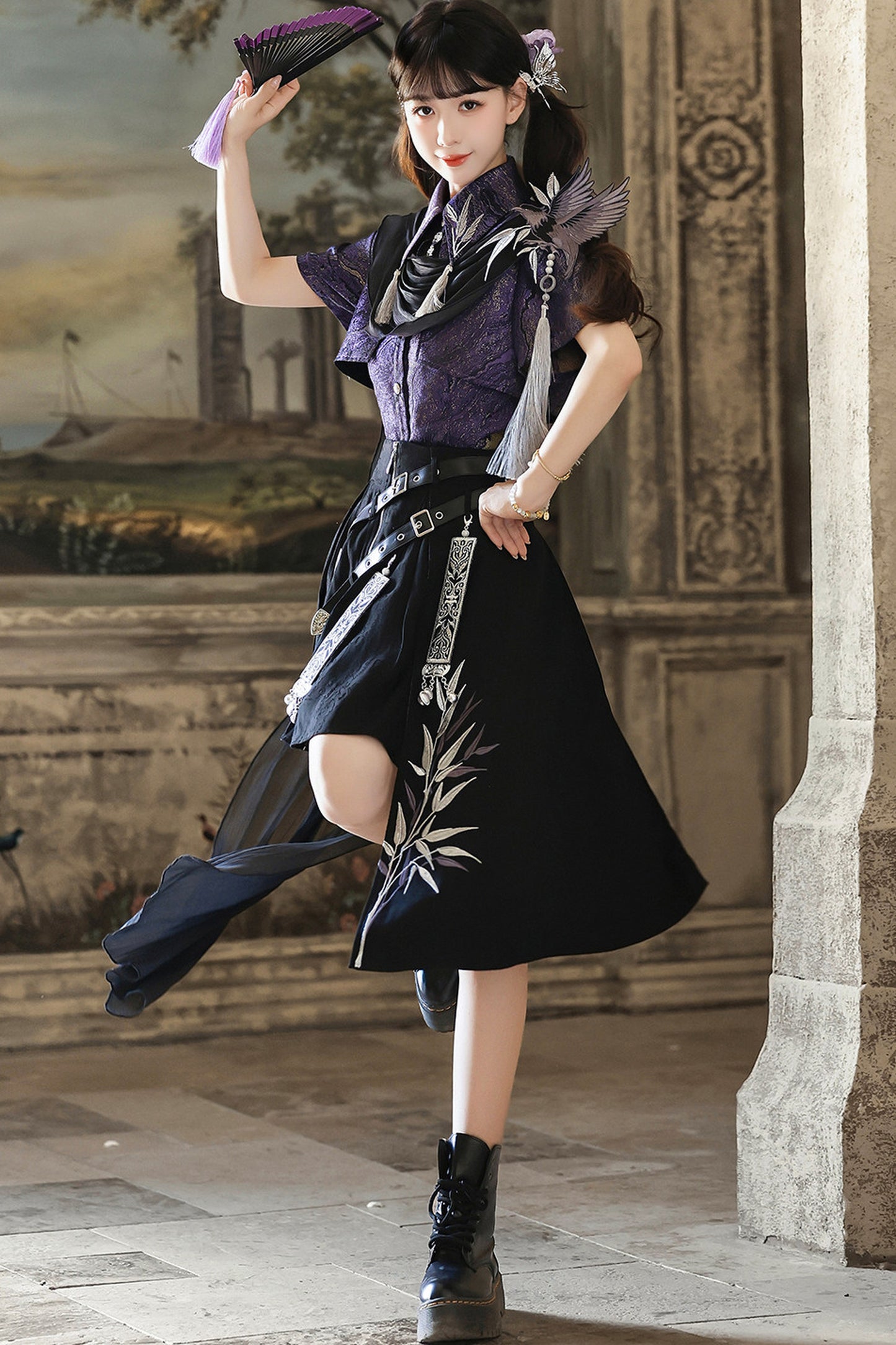 Crow Hanfu Style Top and Skirt Set