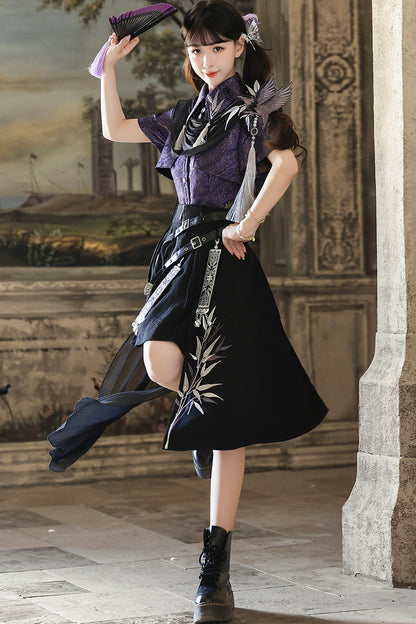 Crow Hanfu Style Top and Skirt Set