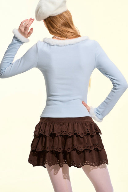 Brown Suede Multi-Layered Ruffle Cake Skirt