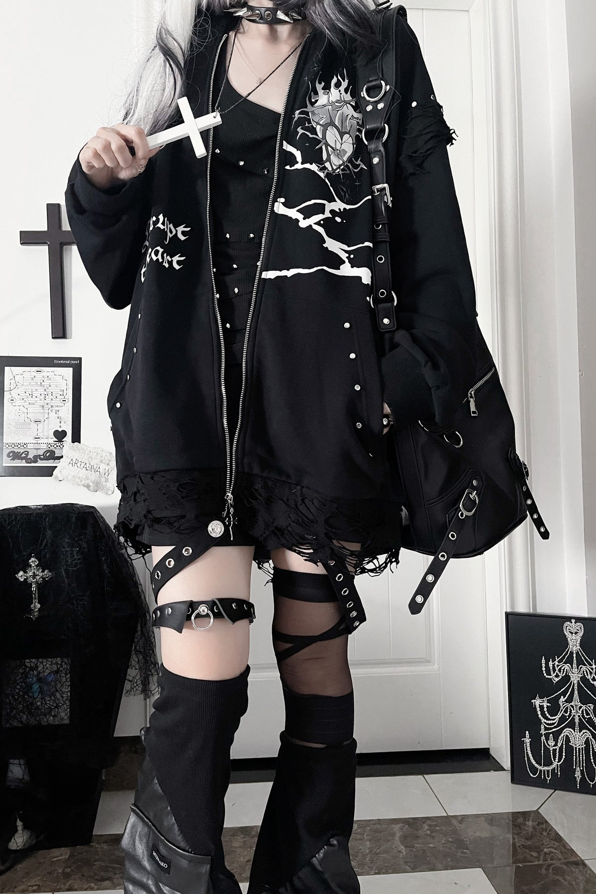 Veste ample à capuche avec oreilles de chat