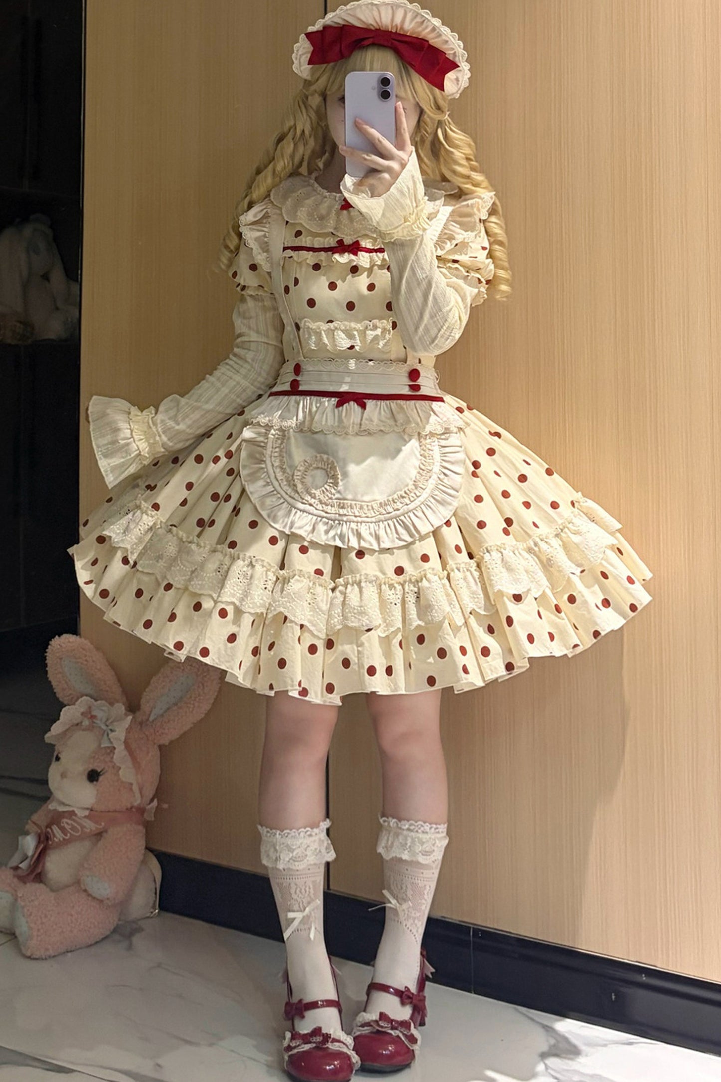 Cotton Polka Dot Print OP Dress Set-Up