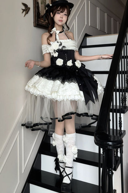 Prinzessinnen-Lolita-Kleid mit Perlen und Rosen