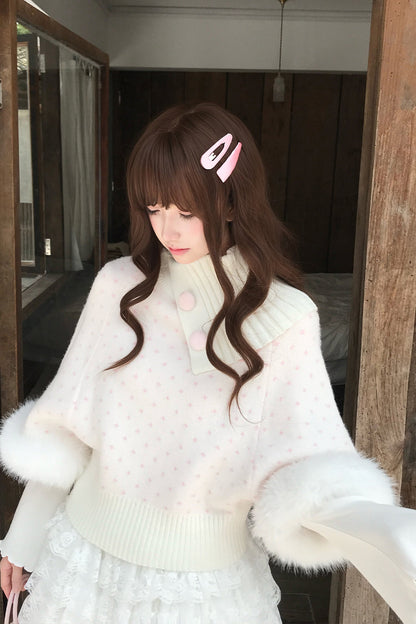Ensemble jupe et pull cape rose en fausse fourrure