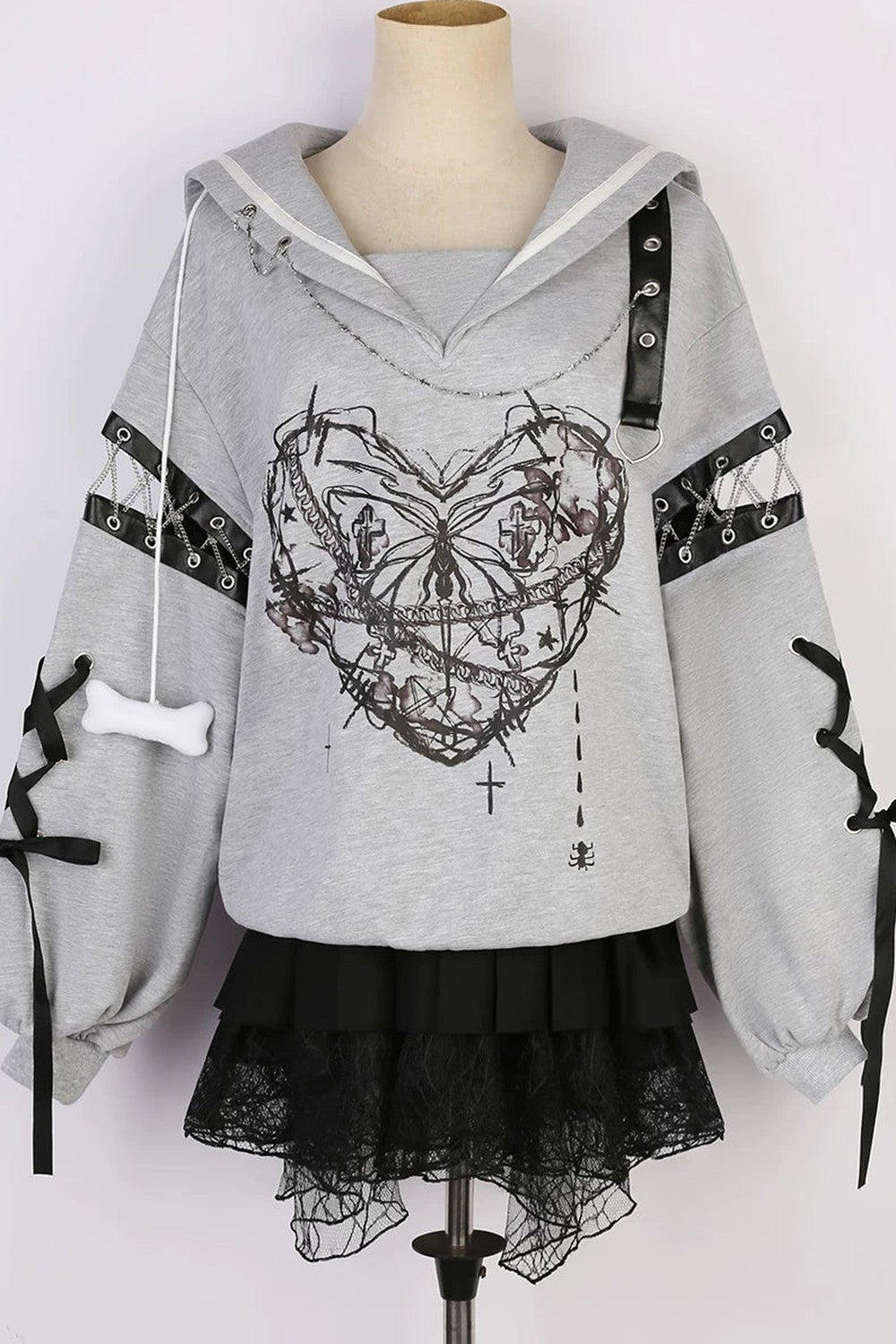 Dark Subculture Butterfly Sweatshirt + Skirt