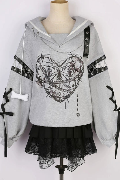Dark Subculture Butterfly Sweatshirt + Skirt