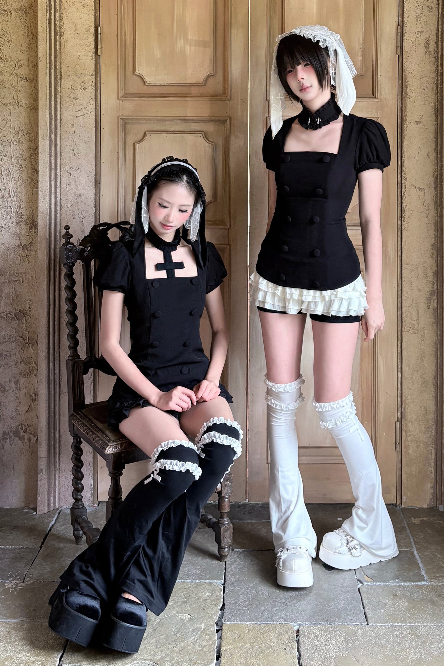 Soft Gothic Ruffle Puff-Sleeve Blazer Set-Up