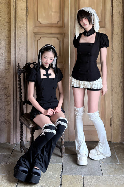 Soft Gothic Ruffle Puff-Sleeve Blazer Set-Up