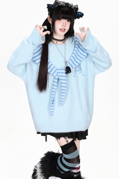 Striped Angel Wing Pullover Sweater