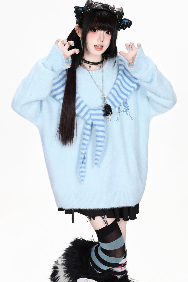 Striped Angel Wing Pullover Sweater