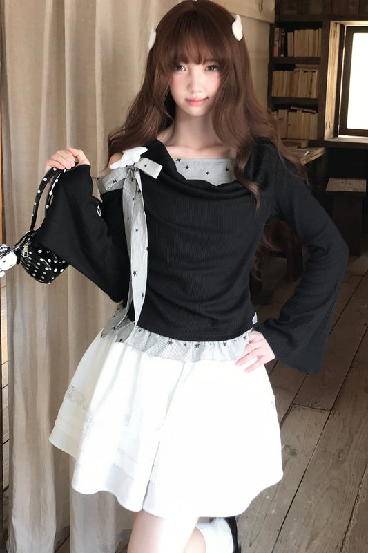 Off-Shoulder Knit Top and Skirt Set