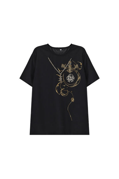 Short-Sleeve Dragon Embroidered T-Shirt and Shorts Set-Up