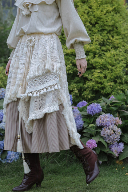 Irregular Hollow Lace Tassel Skirt