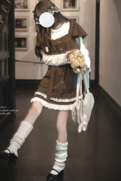 Brown Polka Dot Layered-Look Dress