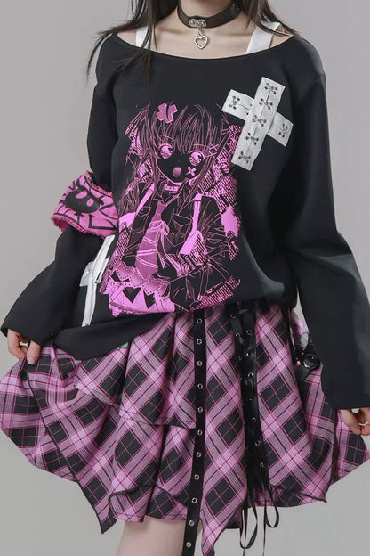 Pink Plaid Chain Tiered Skirt