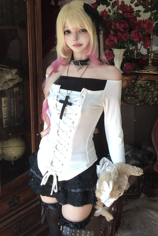One-Shoulder Long-Sleeve Top and Skirt Set-Up