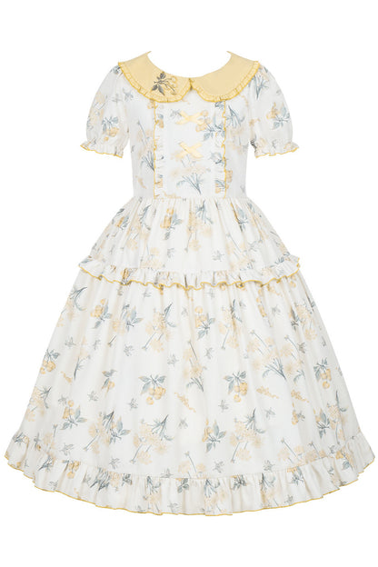 Kleid mit pastoralem Blumenprint und Bubikragen