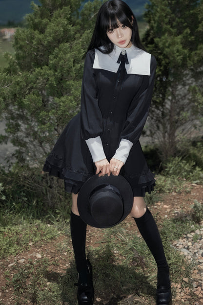 Gothic Puff Sleeve Nun Collar Dress