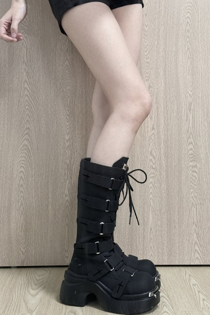 Y2K Gothic Nameplate Platform Boots