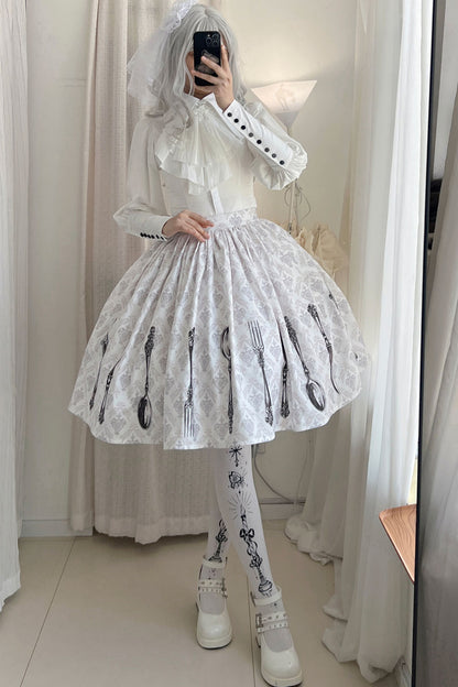 Silver Tableware Print Half-Length Skirt