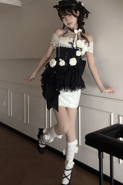 Prinzessinnen-Lolita-Kleid mit Perlen und Rosen