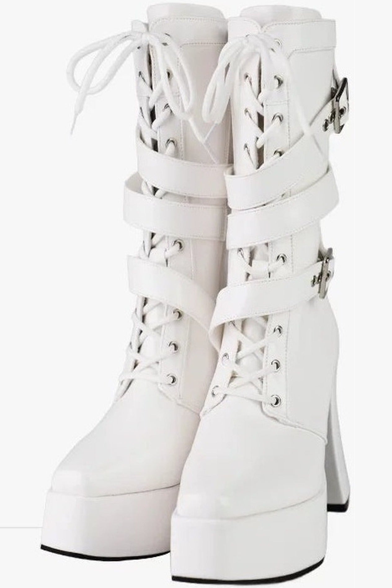 Bottes à plateforme à bout carré et brides croisées inversées