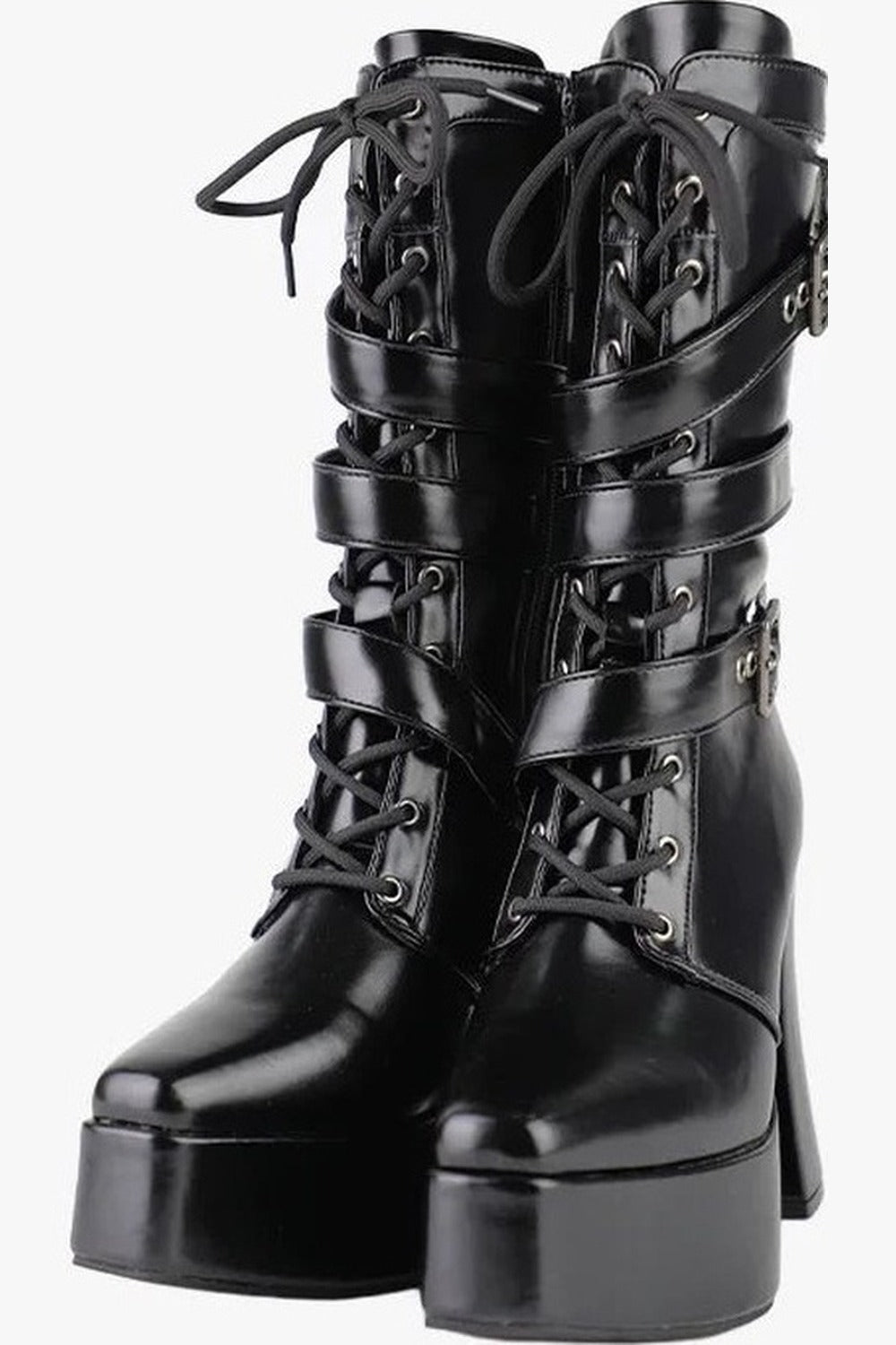 Bottes à plateforme à bout carré et brides croisées inversées
