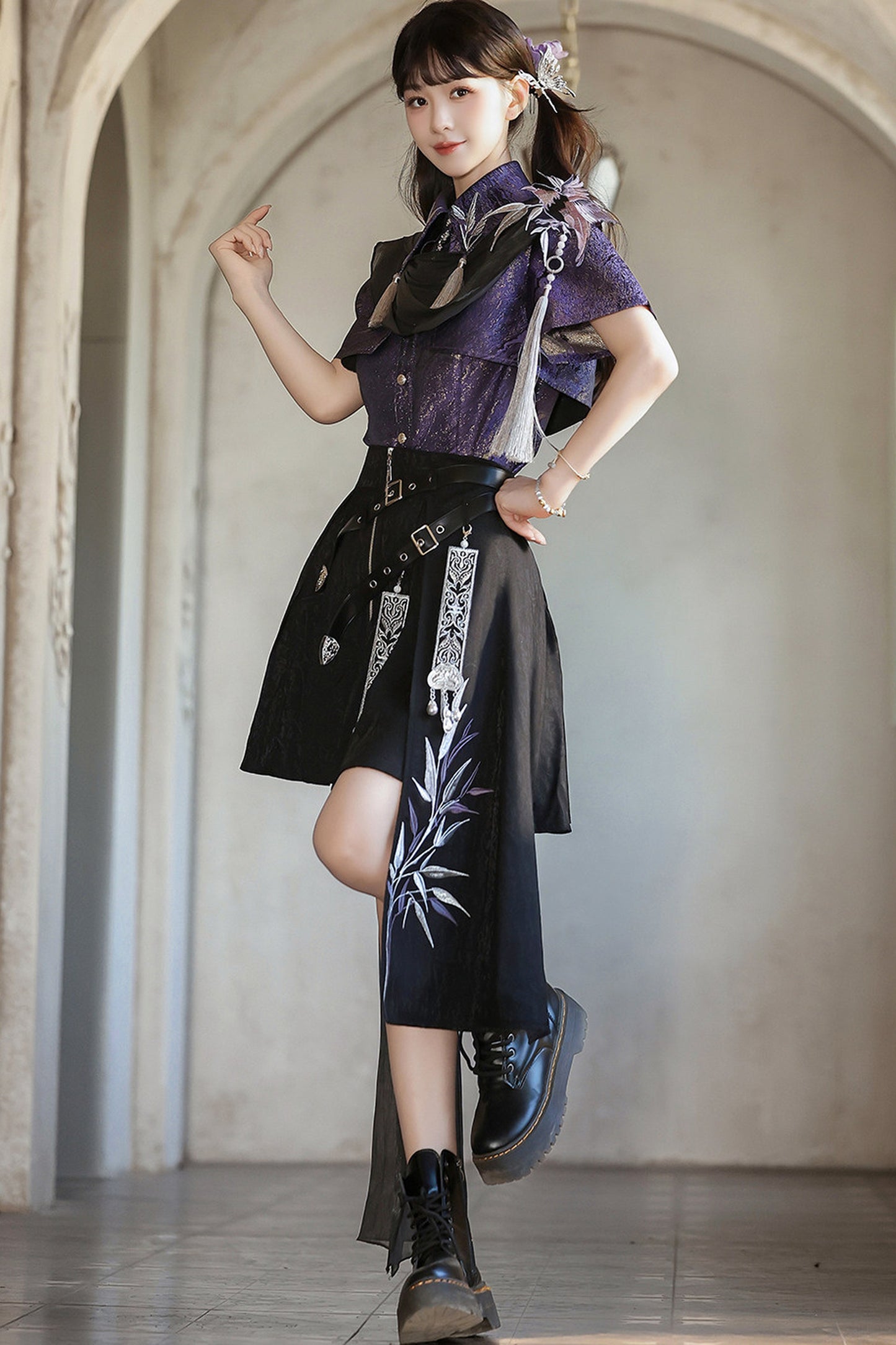Crow Hanfu Style Top and Skirt Set