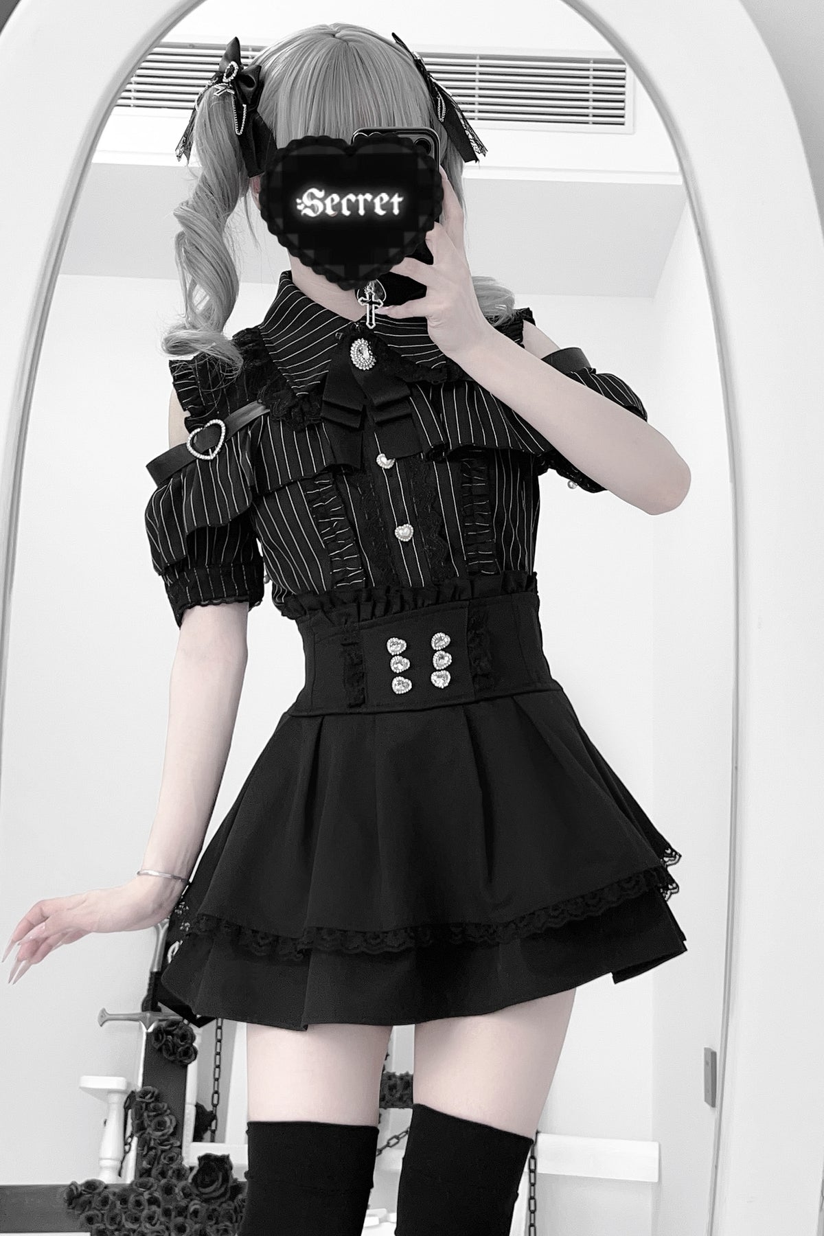Cherry Short-Sleeve Shirt and Skirt Set-Up