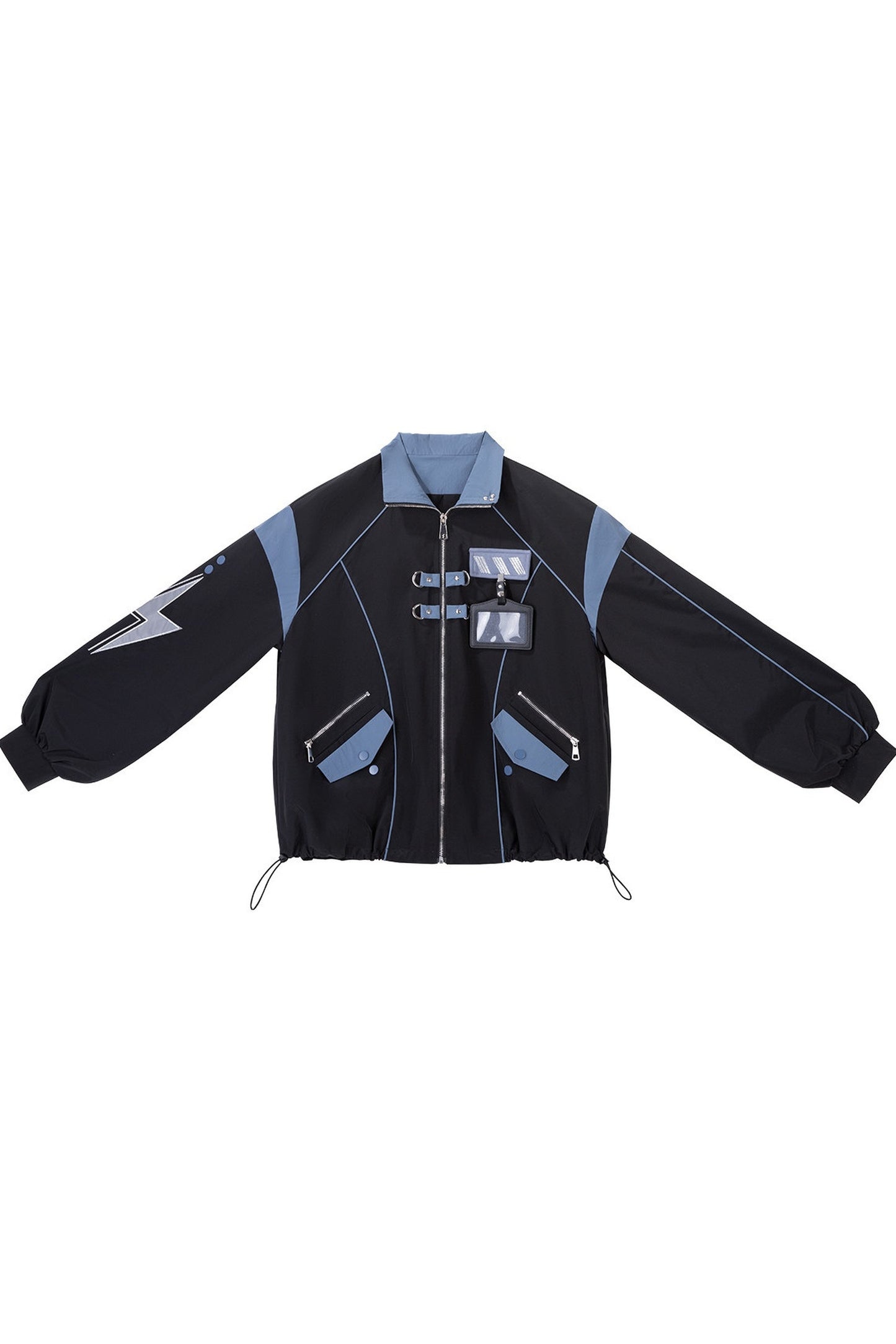 Schwarz-blaues Colorblock-Workwear-Jacken-Sweatshirt und weite Hose im Set