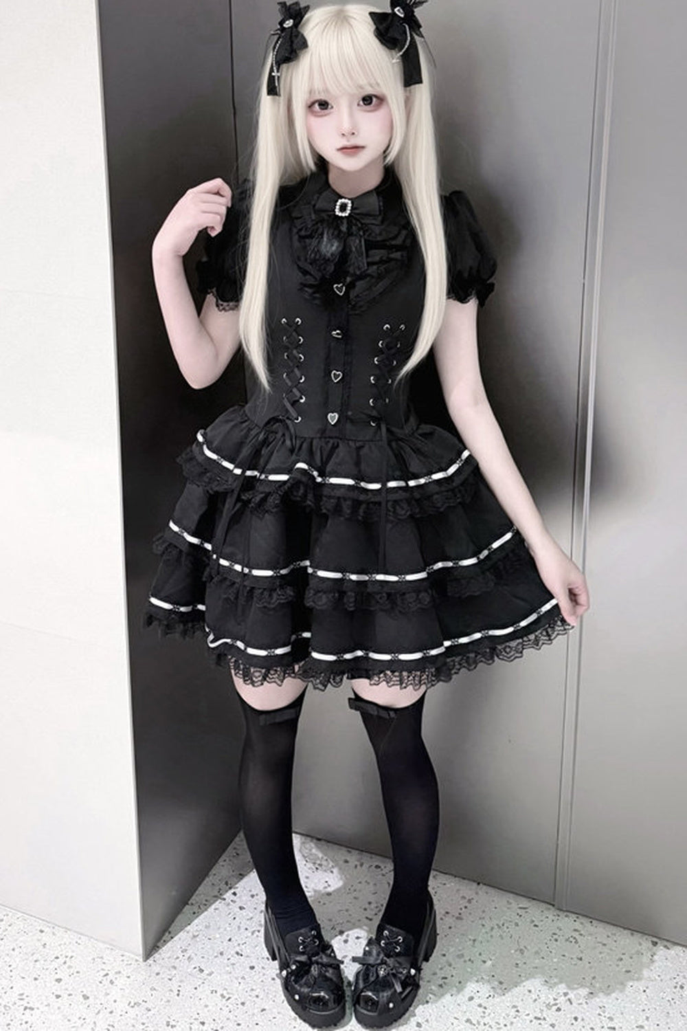 Black Ribbon Jirai Kei Princess Dress