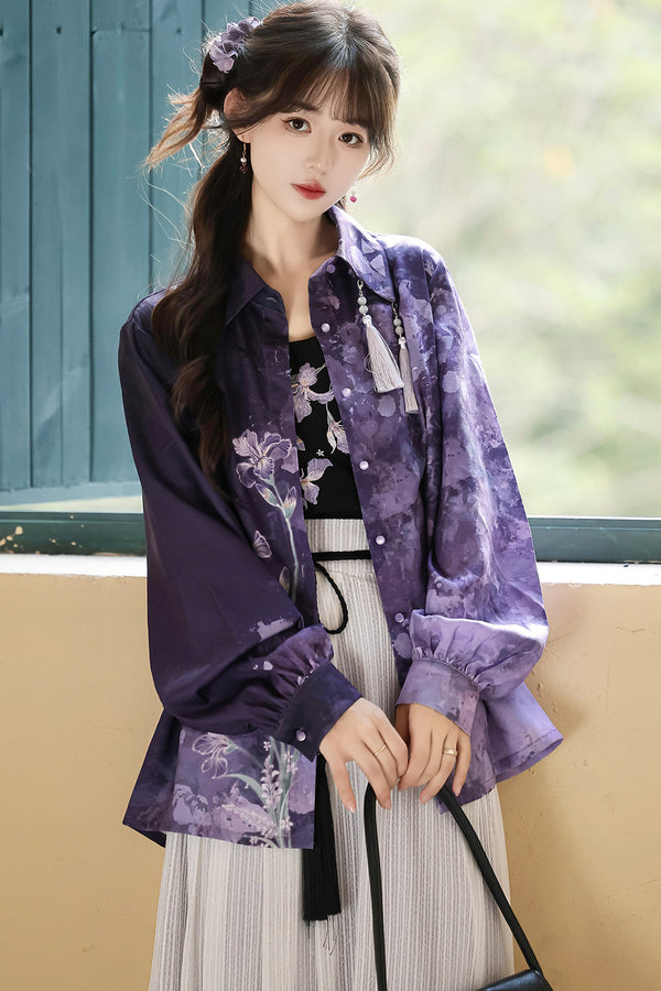 Iris Mist New Chinese Style Shirt and Skirt Set-Up