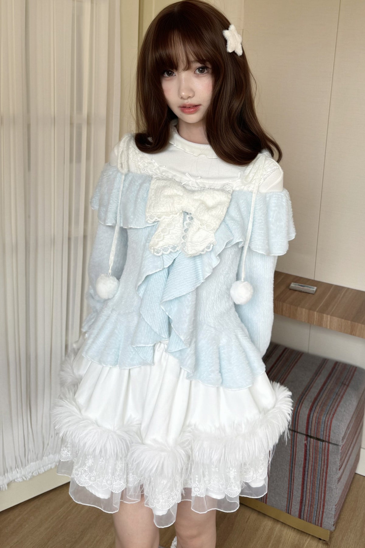 Off-Shoulder Ruffle Knit Top Set